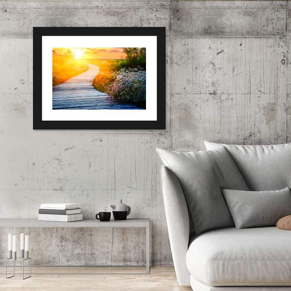 Wooden Path Over Dunes At Beach Canvas Wall Art-5 Horizontal-Gallery Wrap-22" x 12"-Tiaracle