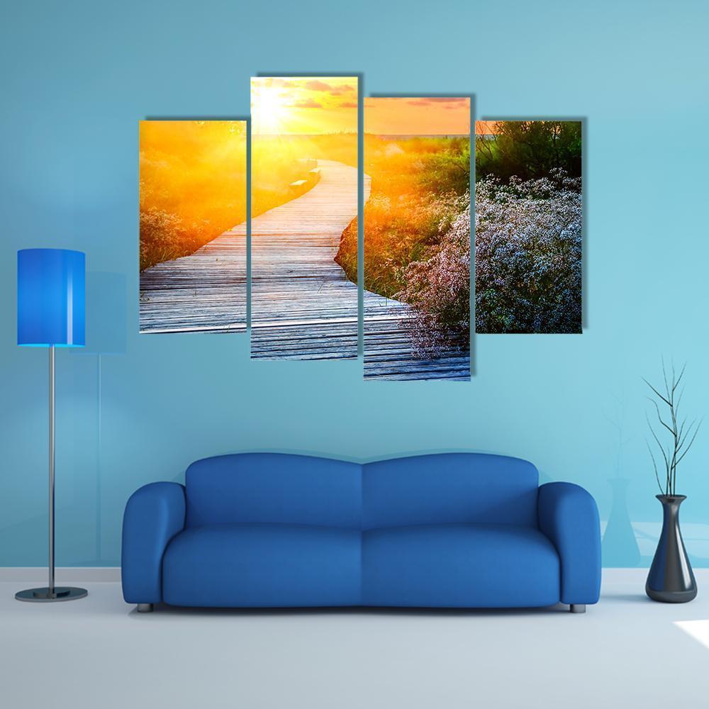 Wooden Path Over Dunes At Beach Canvas Wall Art-4 Pop-Gallery Wrap-50" x 32"-Tiaracle