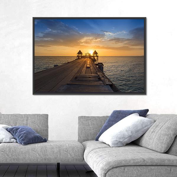 Wooden Path Walking Way Leading To Ocean Panoramic Canvas Wall Art-1 Piece-36" x 12"-Tiaracle