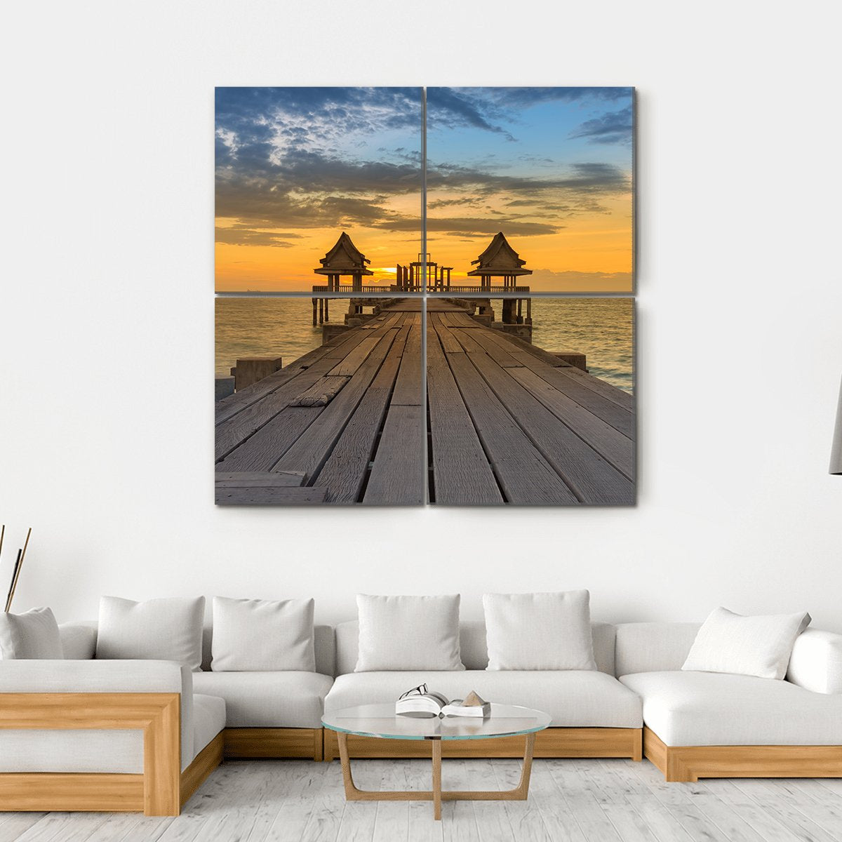 Wooden Path Leading To Seacoast Canvas Wall Art-4 Square-Gallery Wrap-17" x 17"-Tiaracle