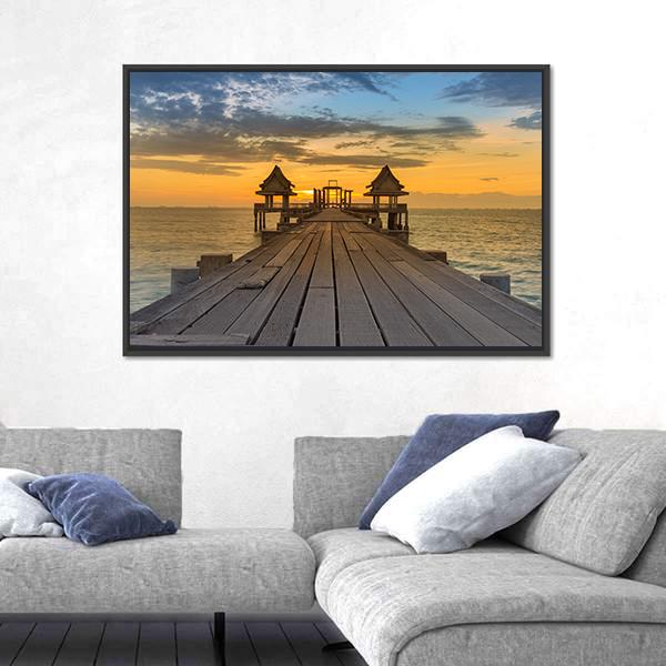 Wooden Path Walking Way Leading To Seacoast Skyline Canvas Wall Art-3 Horizontal-Gallery Wrap-25" x 16"-Tiaracle