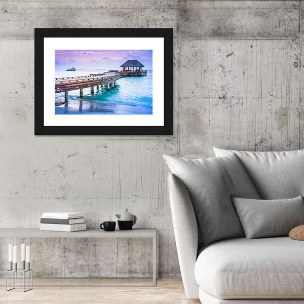 Wooden Pier And Blue Sea At Maldives Canvas Wall Art-3 Horizontal-Gallery Wrap-25" x 16"-Tiaracle