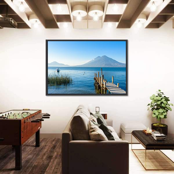 Wooden Pier At Lake Atitlan Canvas Wall Art-3 Horizontal-Gallery Wrap-25" x 16"-Tiaracle