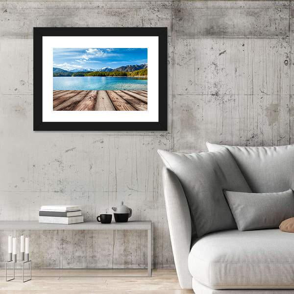 Wooden Planks With Lake In Alps Germany Canvas Wall Art-5 Horizontal-Gallery Wrap-22" x 12"-Tiaracle