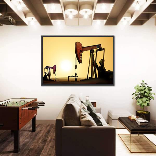 Working Oil Pump In Desert Canvas Wall Art-5 Horizontal-Gallery Wrap-22" x 12"-Tiaracle