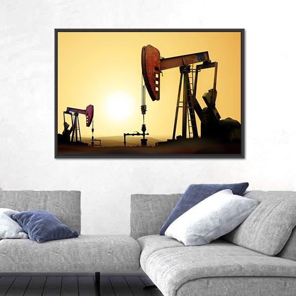 Working Oil Pump In Desert Canvas Wall Art-3 Horizontal-Gallery Wrap-25" x 16"-Tiaracle