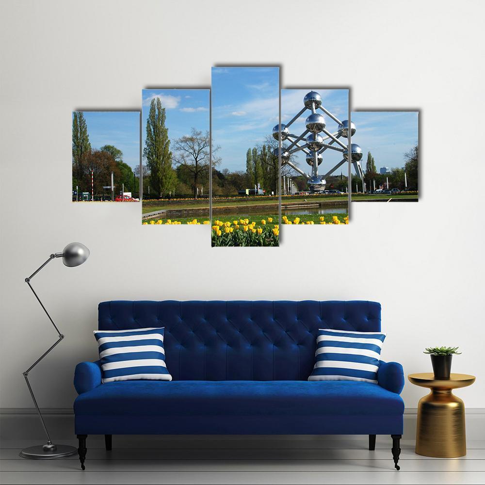 World Expo Atomium In Brussels Canvas Wall Art-5 Star-Gallery Wrap-62" x 32"-Tiaracle