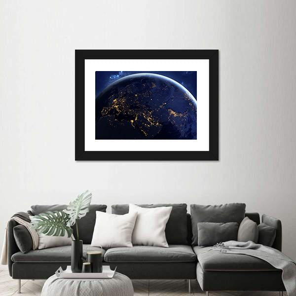 World Globe From Space Panoramic Canvas Wall Art-1 Piece-36" x 12"-Tiaracle