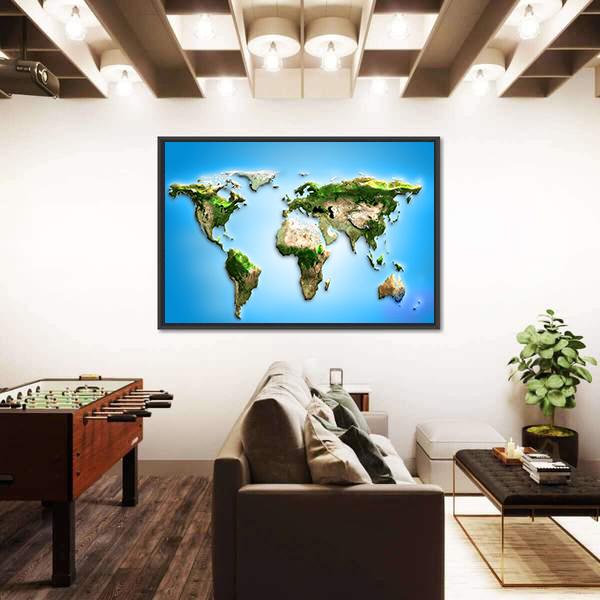 World Map Illustration Canvas Wall Art-3 Horizontal-Gallery Wrap-25" x 16"-Tiaracle