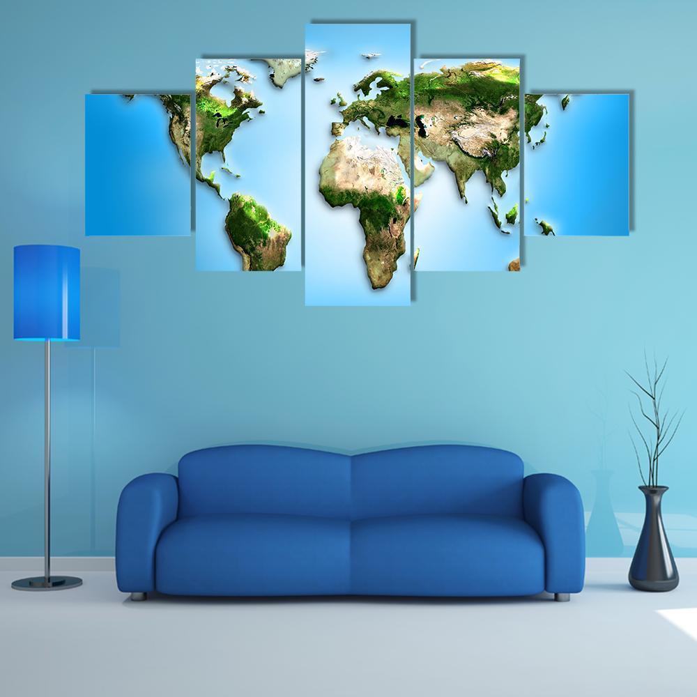 World Map Illustration Canvas Wall Art-5 Star-Gallery Wrap-62" x 32"-Tiaracle