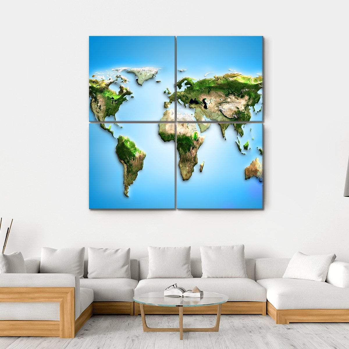World Map Illustration Canvas Wall Art-4 Square-Gallery Wrap-17" x 17"-Tiaracle