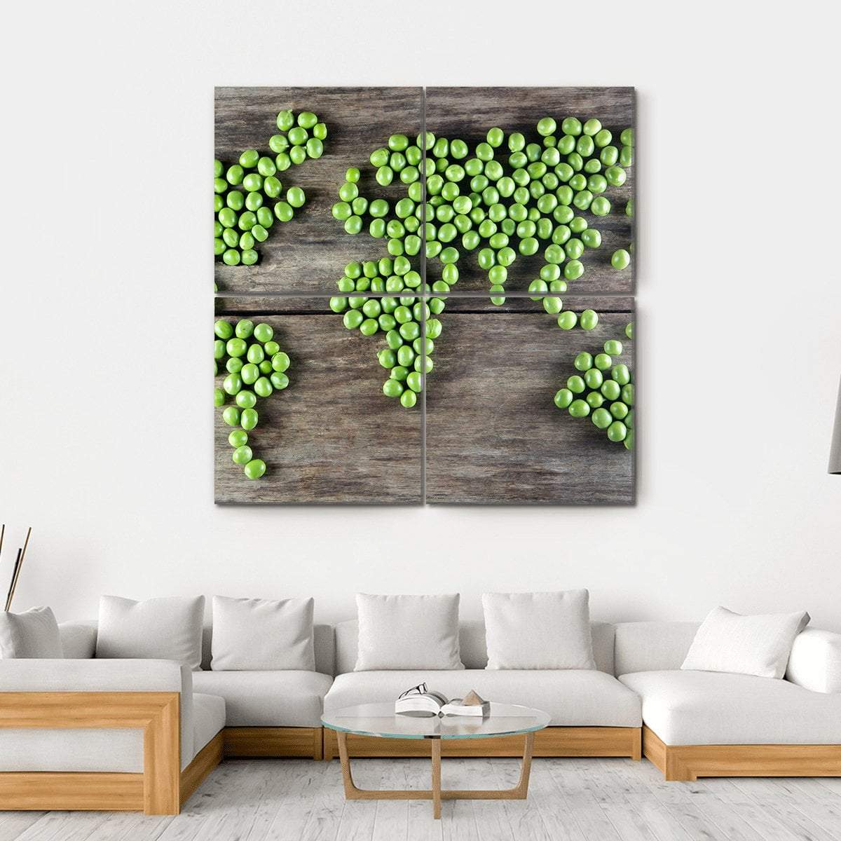 World Map Made From Green Peas Canvas Wall Art-4 Square-Gallery Wrap-17" x 17"-Tiaracle