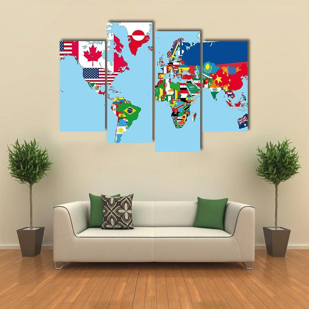 World Map With All States And Their Flags Canvas Wall Art-4 Pop-Gallery Wrap-50" x 32"-Tiaracle