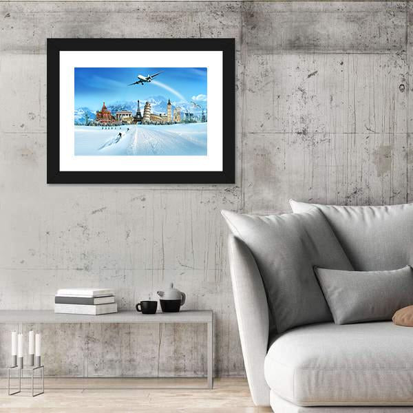 World Monuments And Mountains Canvas Wall Art-3 Horizontal-Gallery Wrap-25" x 16"-Tiaracle