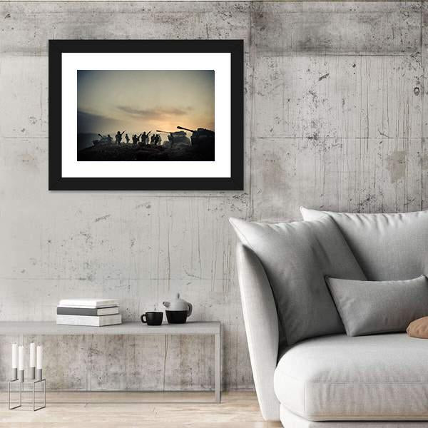 World War Soldiers Silhouettes Canvas Wall Art-3 Horizontal-Gallery Wrap-25" x 16"-Tiaracle