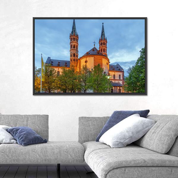 Wurzburg Cathedral In Bavaria Canvas Wall Art-3 Horizontal-Gallery Wrap-25" x 16"-Tiaracle