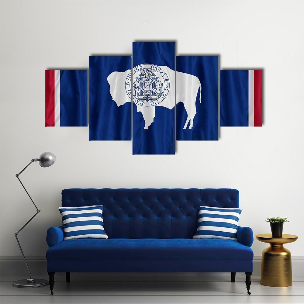 Wyoming Flag Pattern Canvas Wall Art-5 Star-Gallery Wrap-62" x 32"-Tiaracle