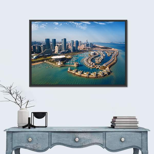 Xiamen City From Air In Fujian China Canvas Wall Art-1 Piece-Floating Frame-24" x 16"-Tiaracle