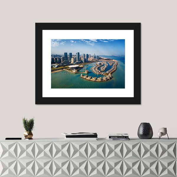 Xiamen City From Air In Fujian China Panoramic Canvas Wall Art-1 Piece-36" x 12"-Tiaracle