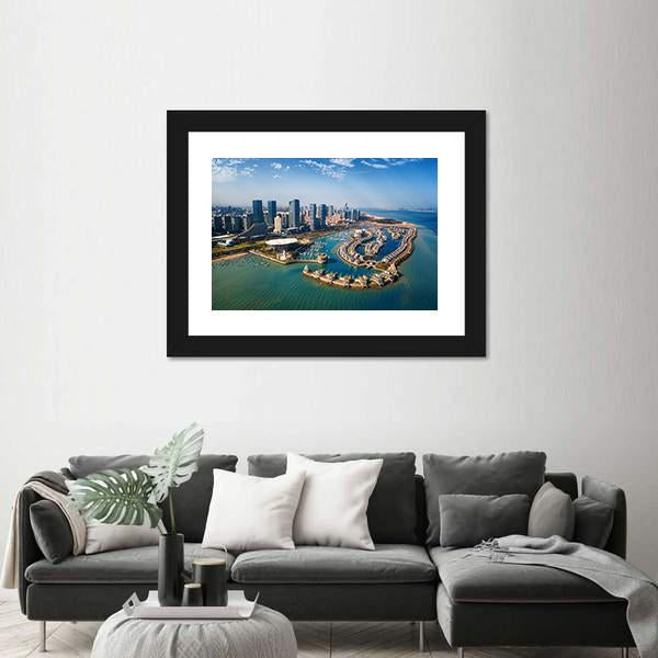 Xiamen City From Air In Fujian China Panoramic Canvas Wall Art-1 Piece-36" x 12"-Tiaracle