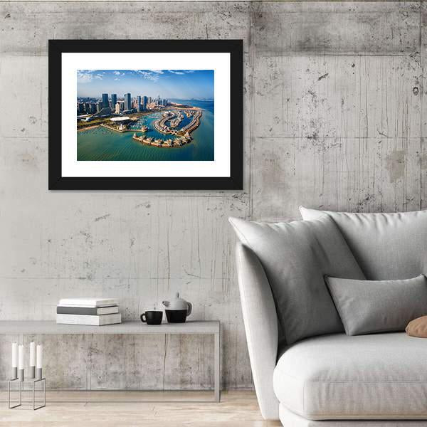 Xiamen City From Air In Fujian China Panoramic Canvas Wall Art-1 Piece-36" x 12"-Tiaracle
