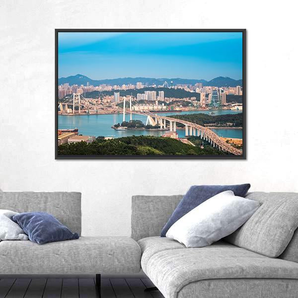 Xiamen Haicang Bridge At Dusk Canvas Wall Art-5 Horizontal-Gallery Wrap-22" x 12"-Tiaracle