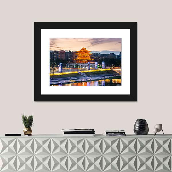 Xiaoyao Tower In Guilin China Canvas Wall Art-1 Piece-Framed Print-20" x 16"-Tiaracle