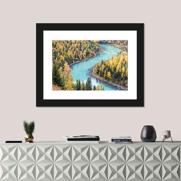 Xinjiang Kanas Autumn Landscape In China Canvas Wall Art-1 Piece-Framed Print-20" x 16"-Tiaracle