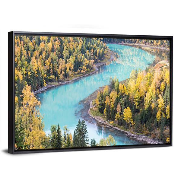 Xinjiang Kanas Autumn Landscape In China Canvas Wall Art-3 Horizontal-Gallery Wrap-25" x 16"-Tiaracle