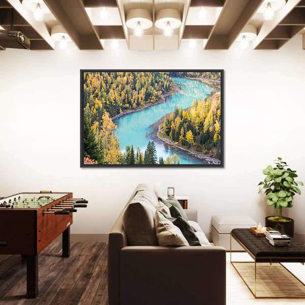Xinjiang Kanas Autumn Landscape In China Canvas Wall Art-3 Horizontal-Gallery Wrap-25" x 16"-Tiaracle