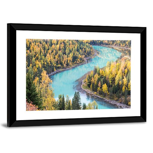 Xinjiang Kanas Autumn Landscape In China Canvas Wall Art-3 Horizontal-Gallery Wrap-25" x 16"-Tiaracle