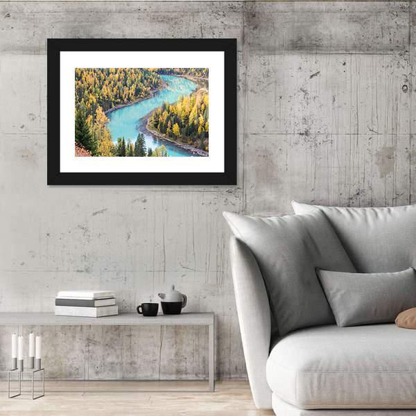 Xinjiang Kanas Autumn Landscape In China Canvas Wall Art-3 Horizontal-Gallery Wrap-25" x 16"-Tiaracle