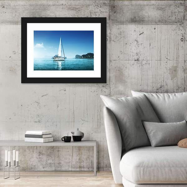 Yacht In Blue Ocean Panoramic Canvas Wall Art-1 Piece-36" x 12"-Tiaracle