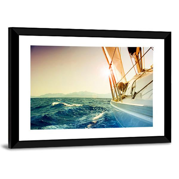Yacht Sailing Against Sunset Canvas Wall Art-3 Horizontal-Gallery Wrap-25" x 16"-Tiaracle