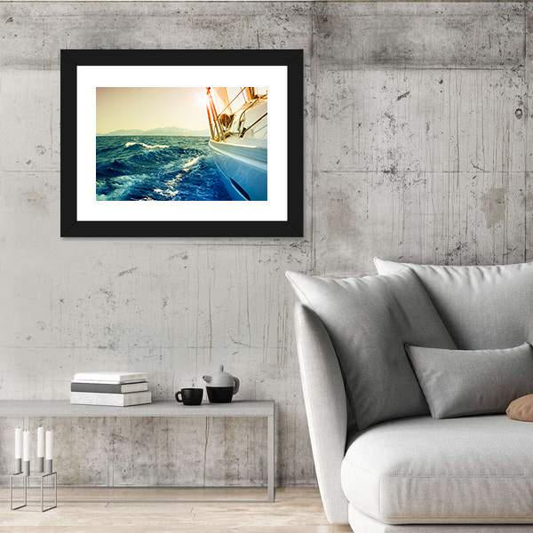 Yacht Sailing Against Sunset Canvas Wall Art-3 Horizontal-Gallery Wrap-25" x 16"-Tiaracle