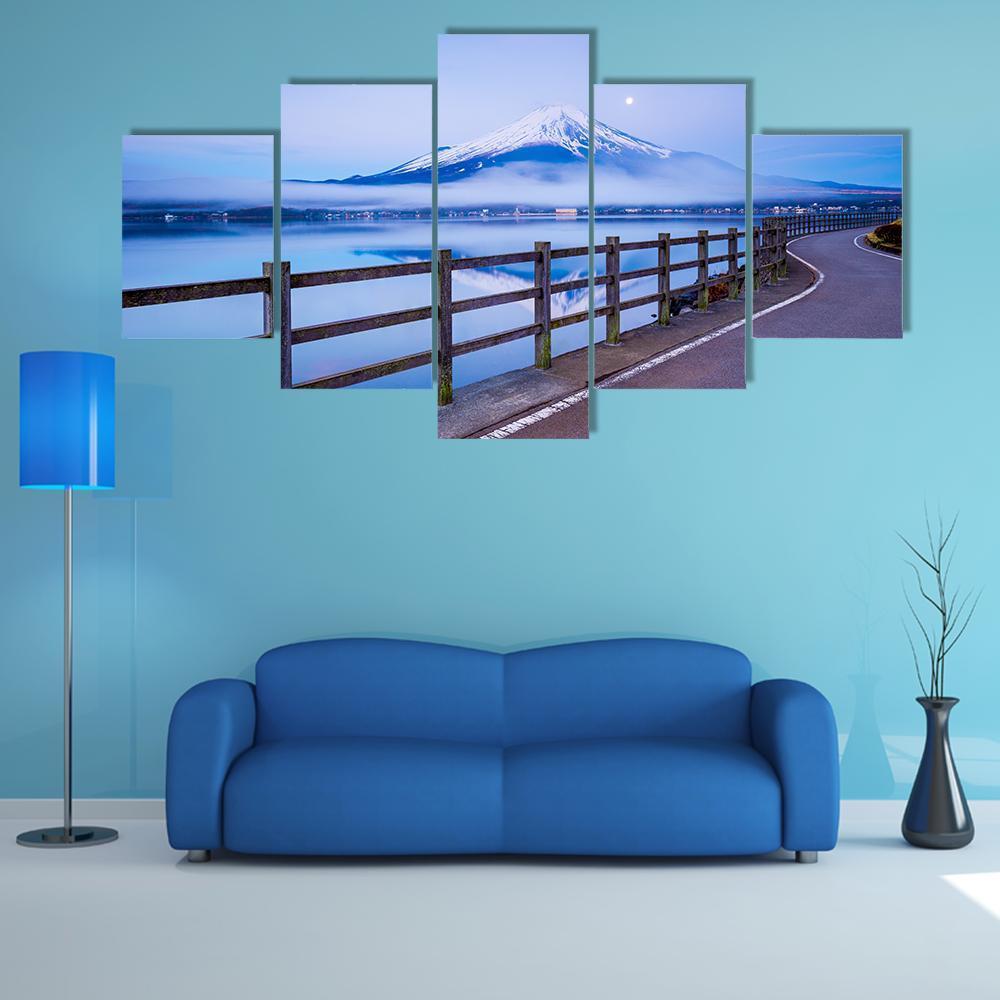 Yamanaka Lake In Japan Canvas Wall Art-5 Star-Gallery Wrap-62" x 32"-Tiaracle