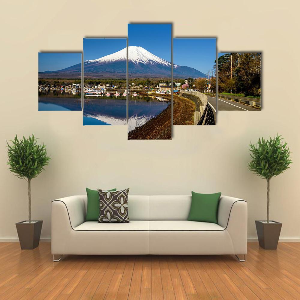 Yamanaka Lake With Mount Fujisan Canvas Wall Art-5 Star-Gallery Wrap-62" x 32"-Tiaracle