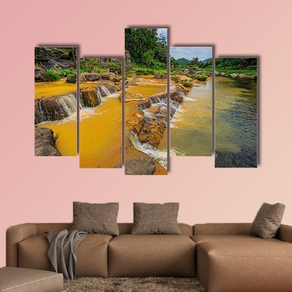 Yang Bay Waterfall In Vietnam Canvas Wall Art-5 Pop-Gallery Wrap-47" x 32"-Tiaracle