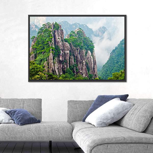 Yellow Huangshan Mountains In China Canvas Wall Art-3 Horizontal-Gallery Wrap-25" x 16"-Tiaracle