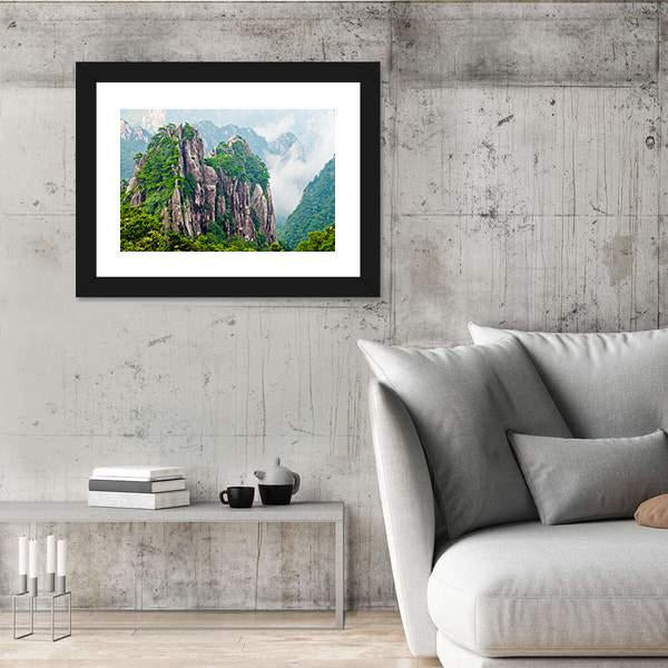 Yellow Huangshan Mountains In China Canvas Wall Art-3 Horizontal-Gallery Wrap-25" x 16"-Tiaracle