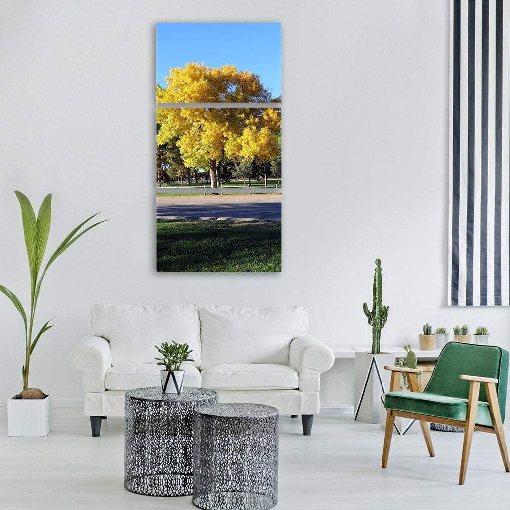 Yellow Leaves In Autumn Fall Vertical Canvas Wall Art-3 Vertical-Gallery Wrap-12" x 25"-Tiaracle