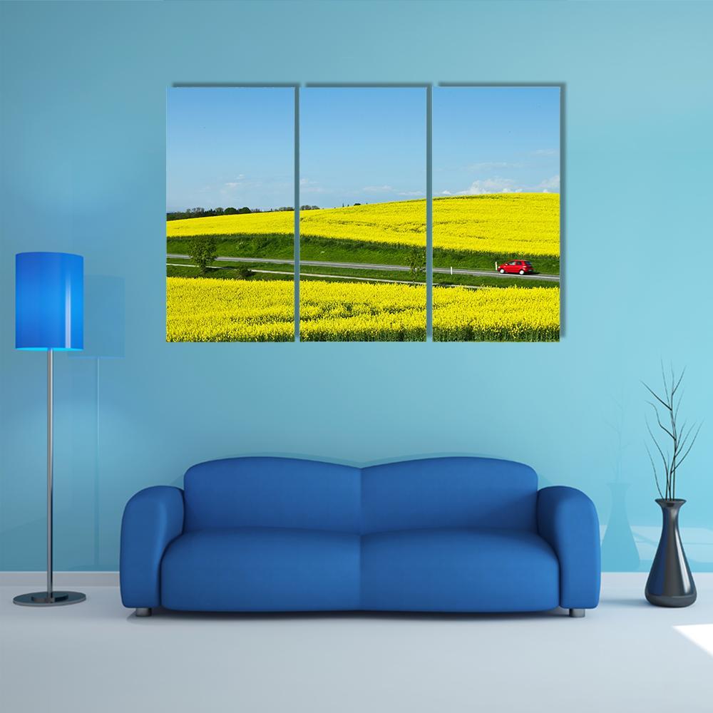 Yellow Rapse Field In Spring Canvas Wall Art-3 Horizontal-Gallery Wrap-37" x 24"-Tiaracle