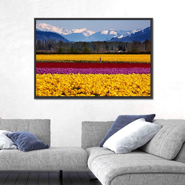 Yellow Red Purple Tulips Flowers Daffodils Canvas Wall Art-1 Piece-Floating Frame-24" x 16"-Tiaracle