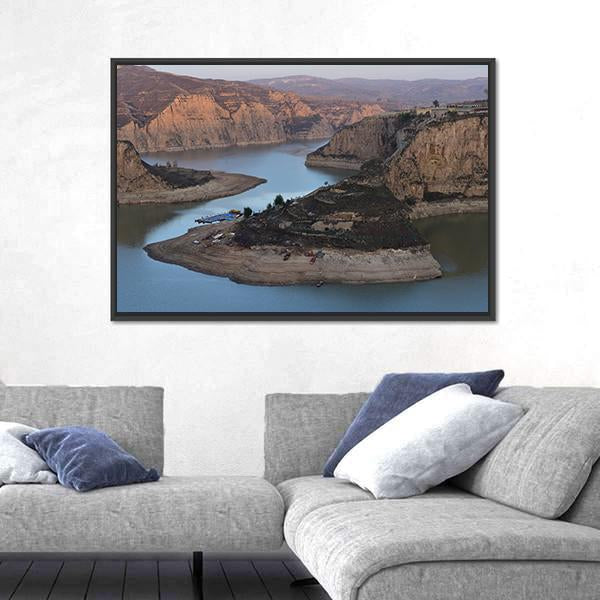 Yellow River Laoniuwan Panoramic Canvas Wall Art-1 Piece-36" x 12"-Tiaracle