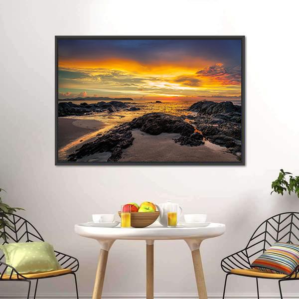 Yellow Sunset Over Sea Canvas Wall Art-1 Piece-Floating Frame-36" x 24"-Tiaracle