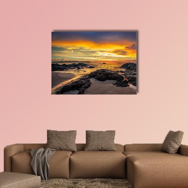 Yellow Sunset Over Sea Canvas Wall Art-1 Piece-Gallery Wrap-48" x 32"-Tiaracle