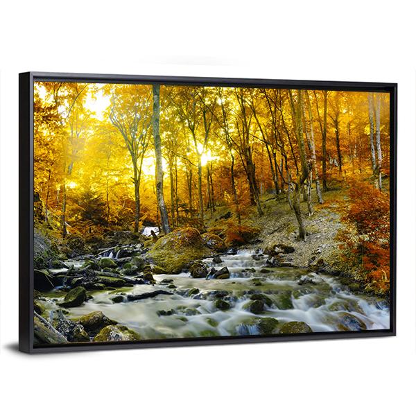 Yellow Trees Foliage And Rocks In Forest Canvas Wall Art-3 Horizontal-Gallery Wrap-25" x 16"-Tiaracle