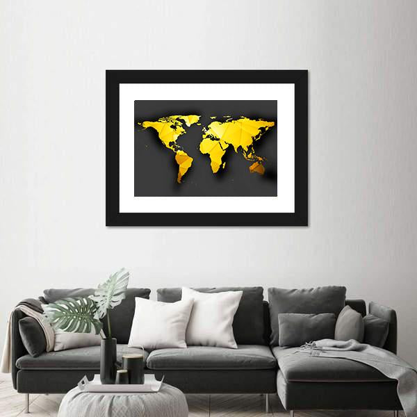 Yellow World Map Panoramic Canvas Wall Art-1 Piece-36" x 12"-Tiaracle