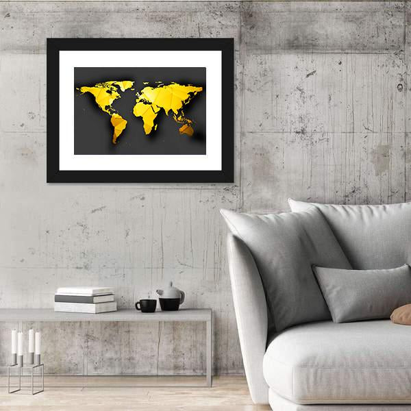 Yellow World Map Panoramic Canvas Wall Art-1 Piece-36" x 12"-Tiaracle
