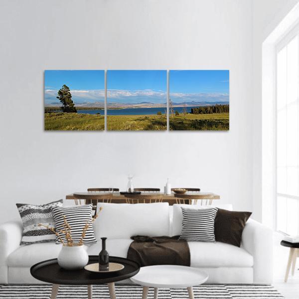 Yellowstone Lake In USA Panoramic Canvas Wall Art-3 Piece-25" x 08"-Tiaracle